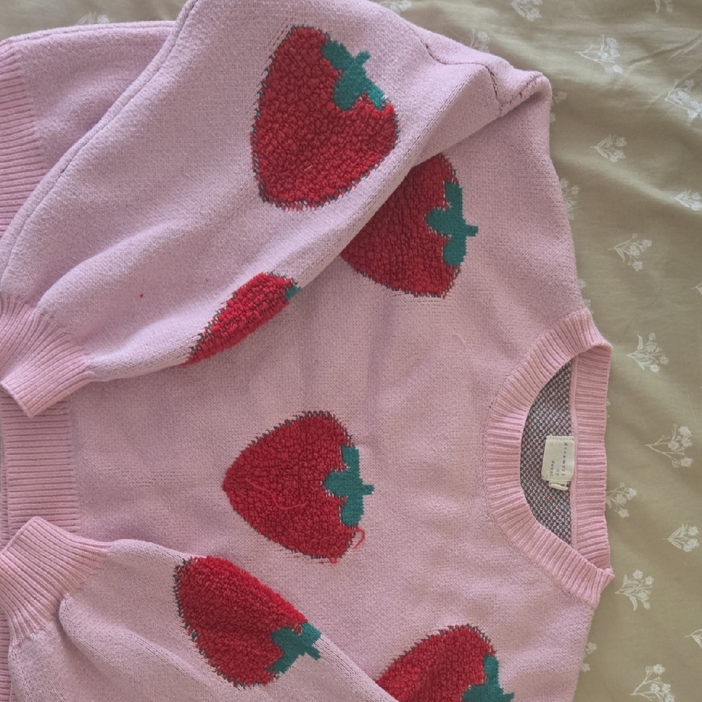 Pink Strawberry Pattern Sweater